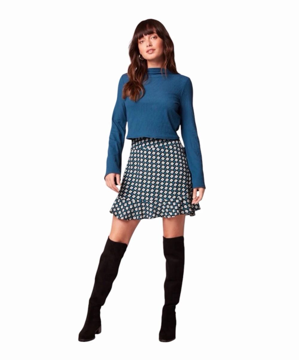 Band of the Free NWT Colette Deep Teal Diamond Print Mini Skirt Women Medium